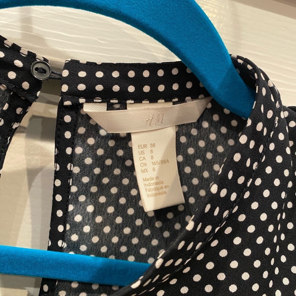 H&M polka dot ruffled long sleeve shirt black and white size 8 - Picture 3 of 6
